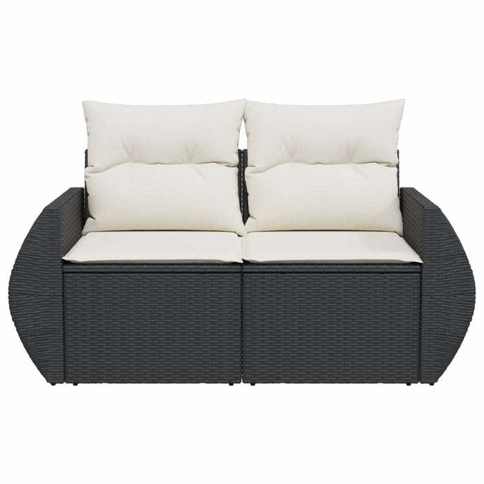Garden Sofa With Cushions 2-Seater Black Poly Rattan Tllbon