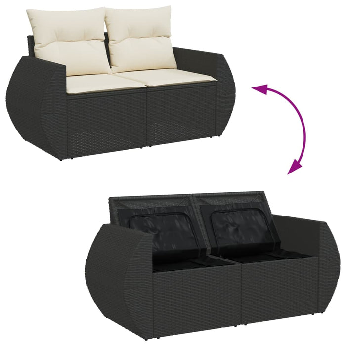 Garden Sofa With Cushions 2-Seater Black Poly Rattan Tllbon