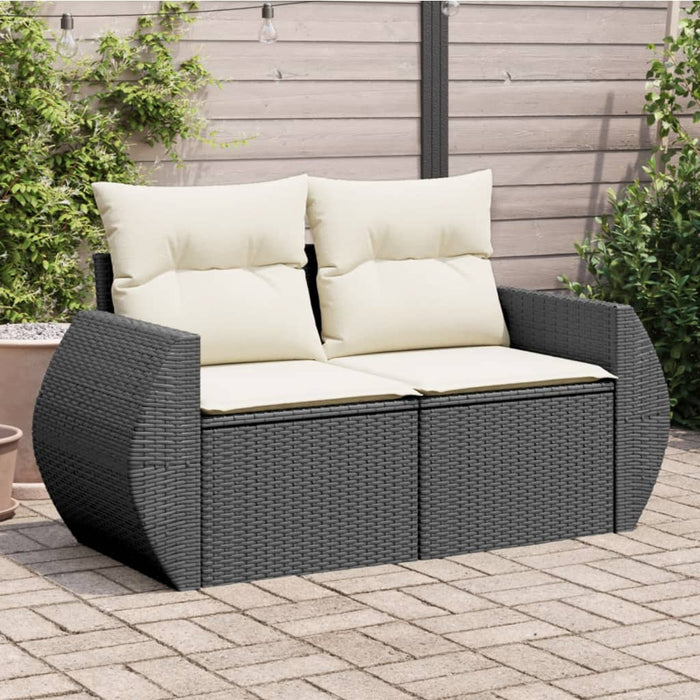 Garden Sofa With Cushions 2-Seater Black Poly Rattan Tllbon