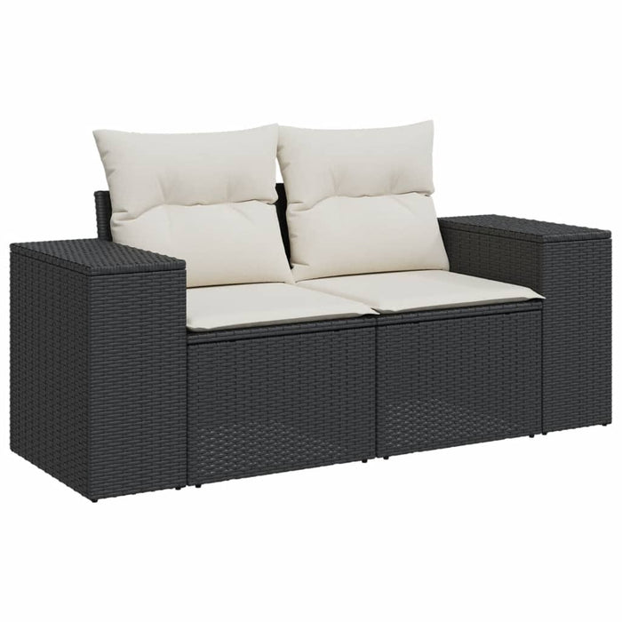 Garden Sofa With Cushions 2-Seater Black Poly Rattan Tllbok