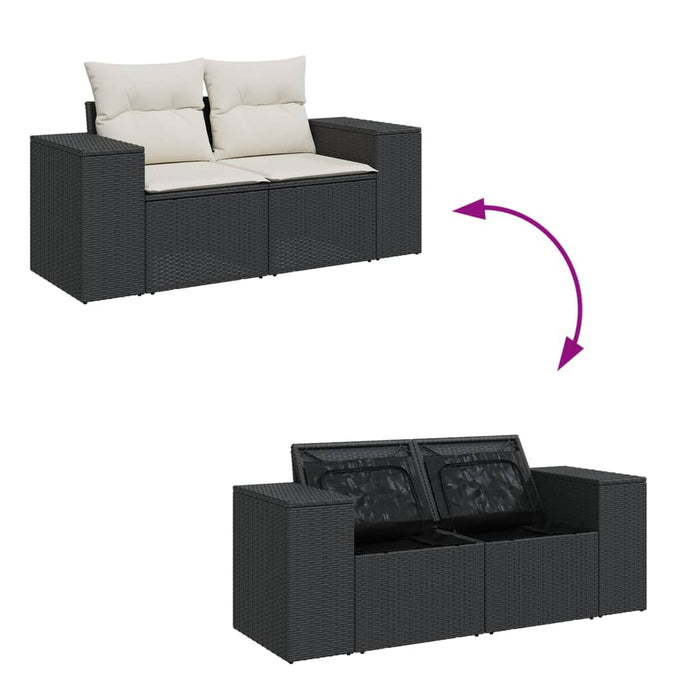 Garden Sofa With Cushions 2-Seater Black Poly Rattan Tllbok