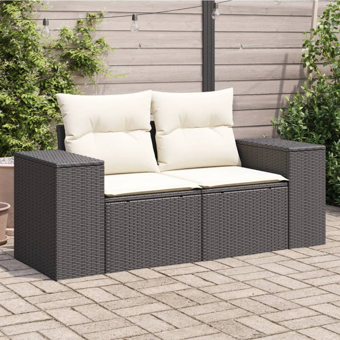 Garden Sofa With Cushions 2-Seater Black Poly Rattan Tllbok