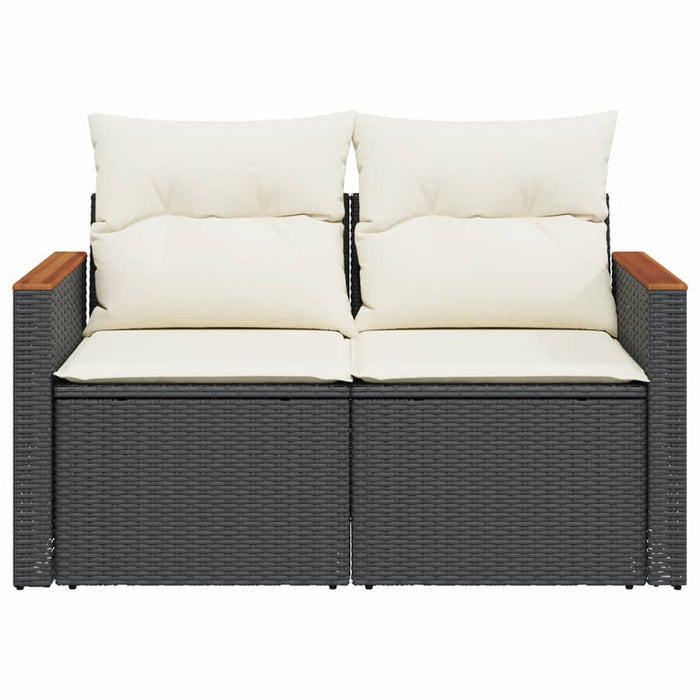 Garden Sofa With Cushions 2-Seater Black Poly Rattan Tllbxb