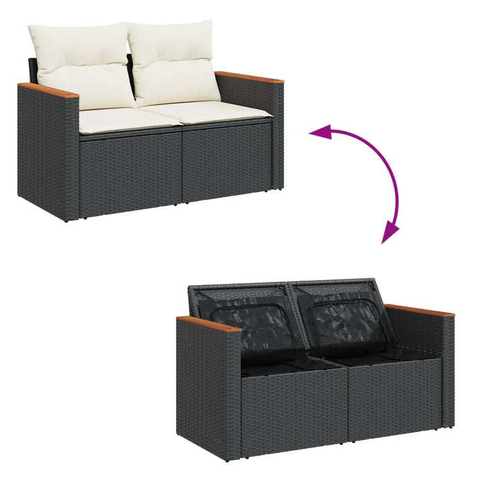 Garden Sofa With Cushions 2-Seater Black Poly Rattan Tllbxb