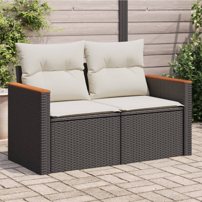 Garden Sofa With Cushions 2-Seater Black Poly Rattan Tllbxb