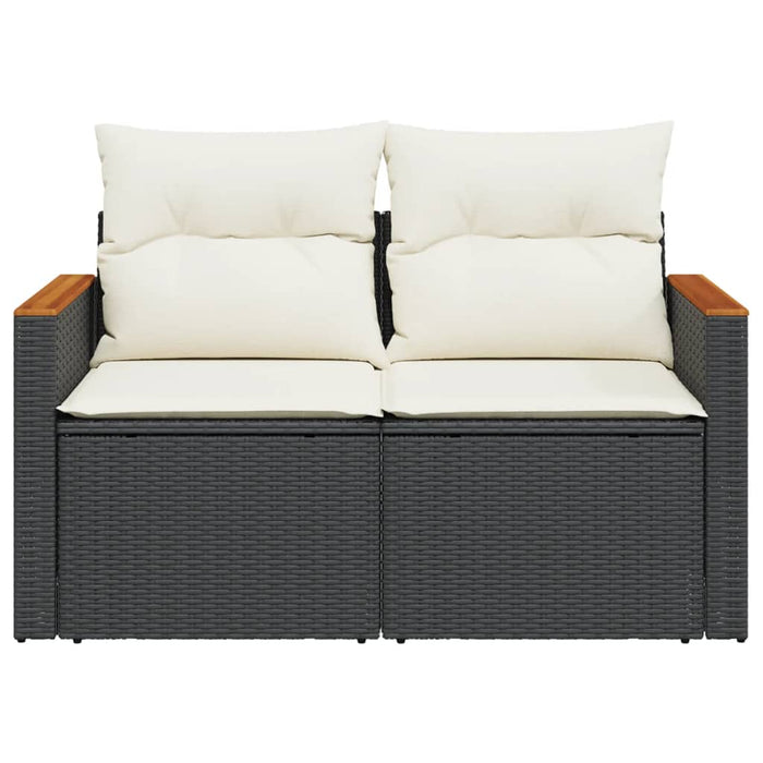 Garden Sofa With Cushions 2-Seater Black Poly Rattan Tllbxo