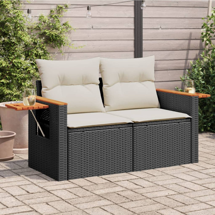 Garden Sofa With Cushions 2-Seater Black Poly Rattan Tllbxo