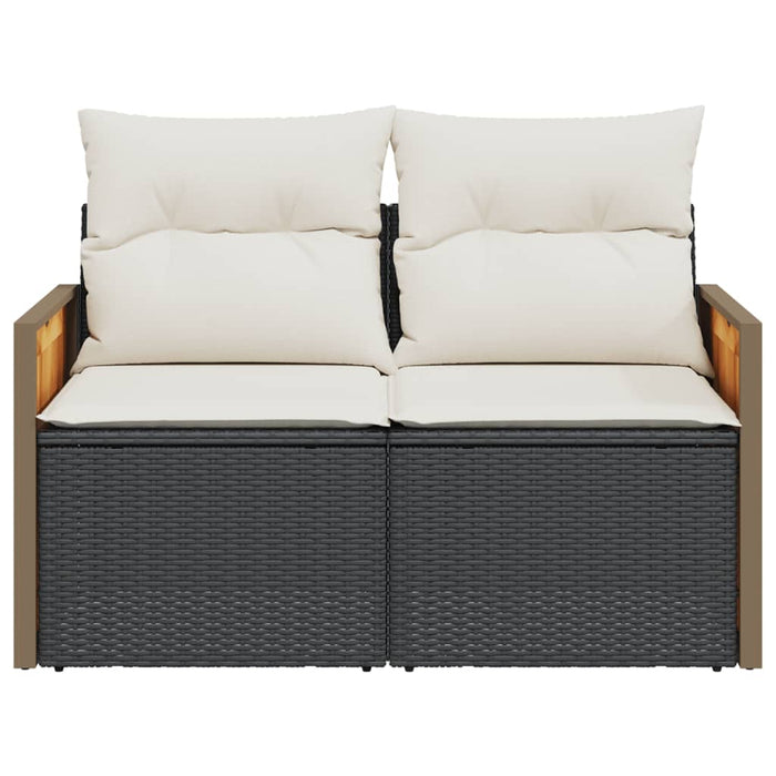 Garden Sofa With Cushions 2-Seater Black Poly Rattan Tllbxx