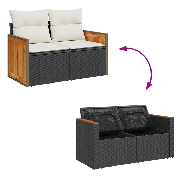Garden Sofa With Cushions 2-Seater Black Poly Rattan Tllbxx