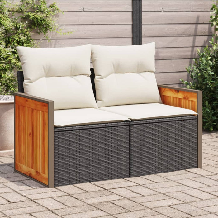 Garden Sofa With Cushions 2-Seater Black Poly Rattan Tllbxx