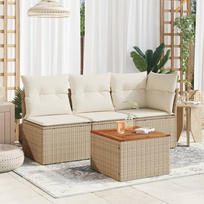 Garden Table Beige 55X55X37 Cm Poly Rattan And Acacia Wood Tllbla