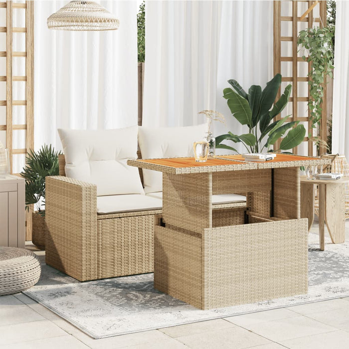 Garden Table Beige 100X55X73 Cm Poly Rattan And Acacia Wood Tllblp