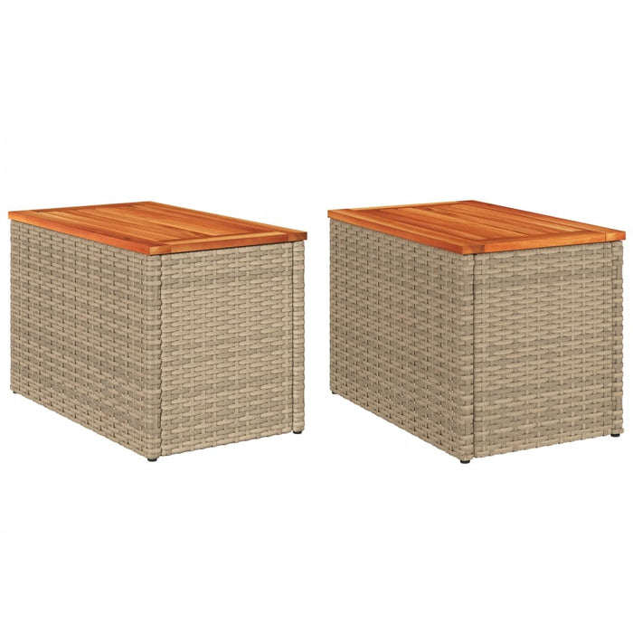 Garden Side Tables 2 Pcs Beige 55X34X37Cm Poly Rattan Solid Wood Tllblk