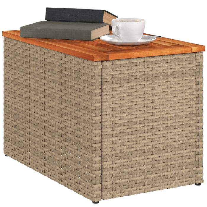 Garden Side Tables 2 Pcs Beige 55X34X37Cm Poly Rattan Solid Wood Tllblk