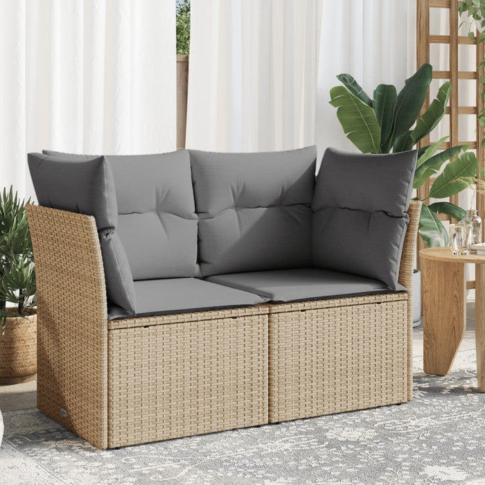 Garden Sofa With Cushions 2-Seater Beige Poly Rattan Tllbni