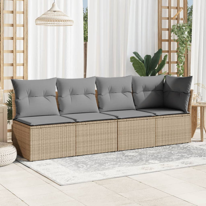 Garden Sofa With Cushions 4-Seater Beige Poly Rattan Tllbnn