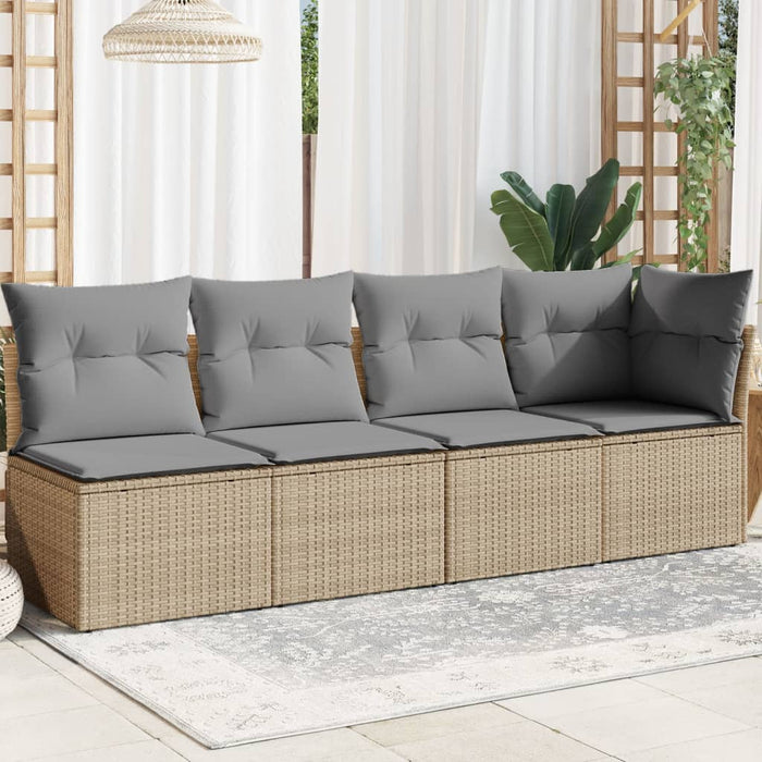 Garden Sofa With Cushions 4-Seater Beige Poly Rattan Tllbnn