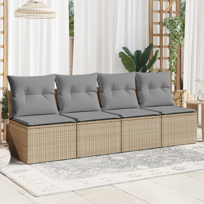 Garden Sofa With Cushions 4-Seater Beige Poly Rattan Tllbnk