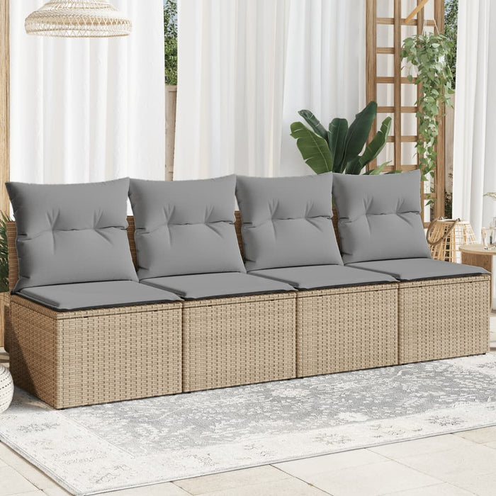 Garden Sofa With Cushions 4-Seater Beige Poly Rattan Tllbnk