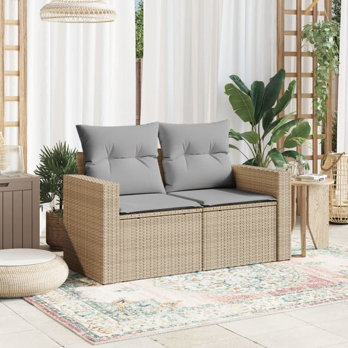 Garden Sofa With Cushions 2-Seater Beige Poly Rattan Tllbkt