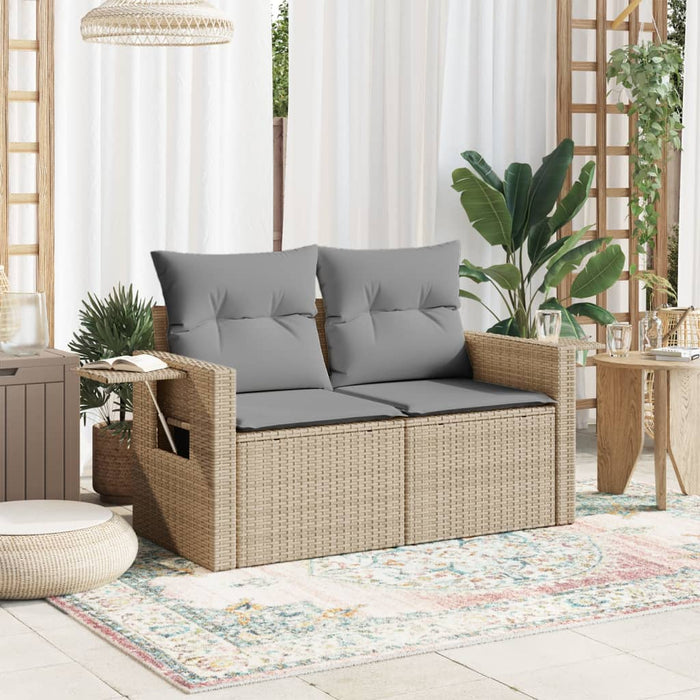 Garden Sofa With Cushions 2-Seater Beige Poly Rattan Tllbka