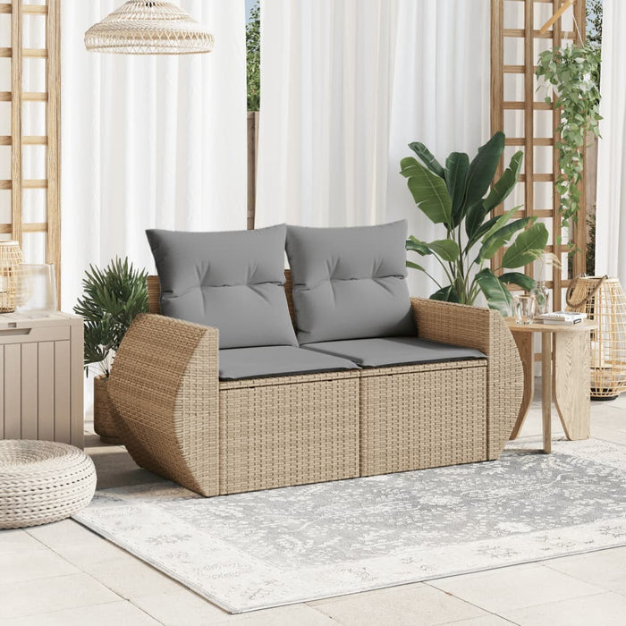 Garden Sofa With Cushions 2-Seater Beige Poly Rattan Tllbkp