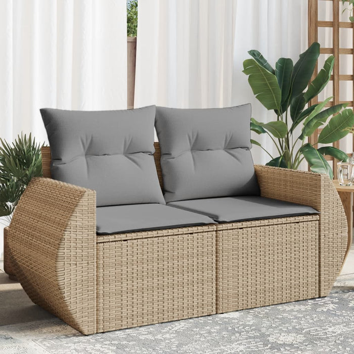 Garden Sofa With Cushions 2-Seater Beige Poly Rattan Tllbkp