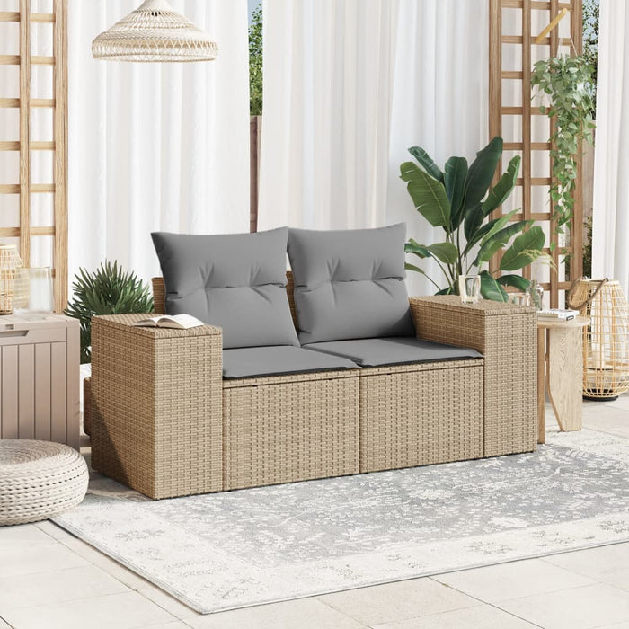 Garden Sofa With Cushions 2-Seater Beige Poly Rattan Tllbkl