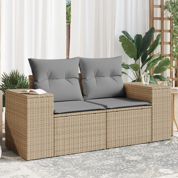 Garden Sofa With Cushions 2-Seater Beige Poly Rattan Tllbkl