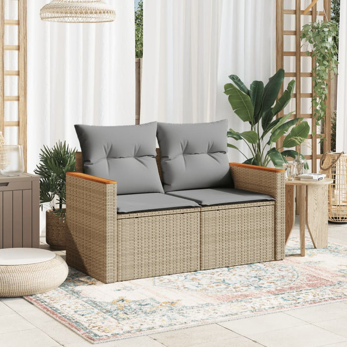 Garden Sofa With Cushions 2-Seater Beige Poly Rattan Tllbki