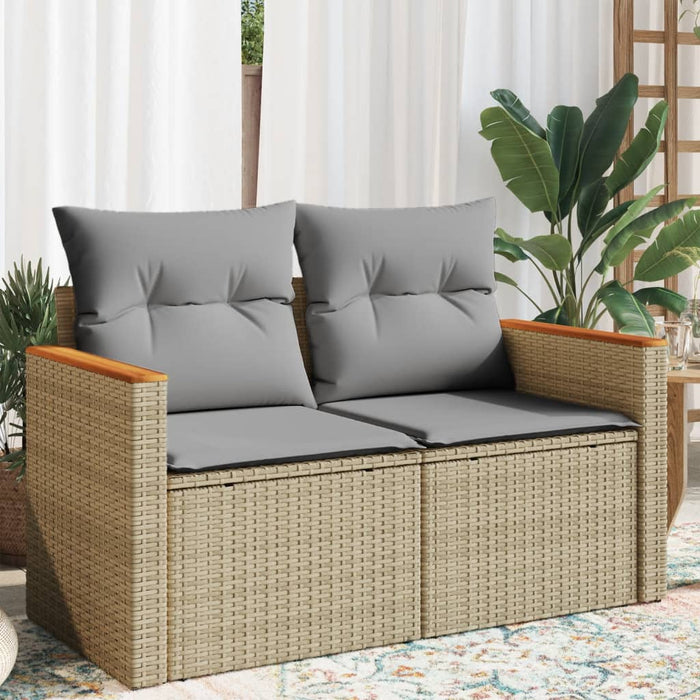Garden Sofa With Cushions 2-Seater Beige Poly Rattan Tllbki