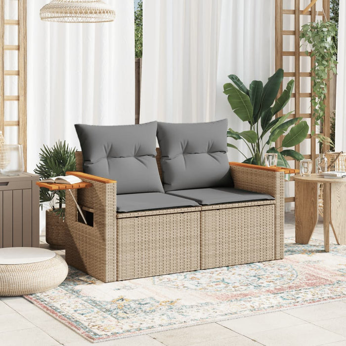 Garden Sofa With Cushions 2-Seater Beige Poly Rattan Tllbkn