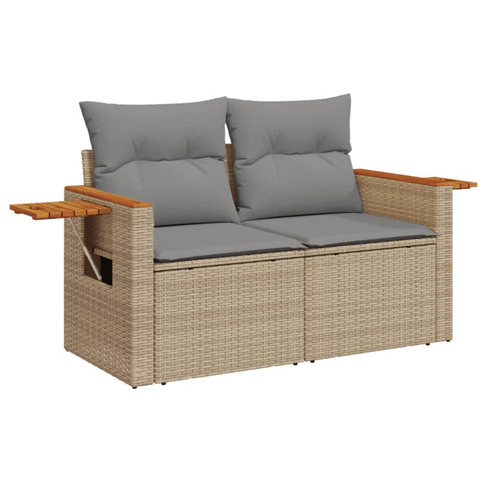 Garden Sofa With Cushions 2-Seater Beige Poly Rattan Tllbkn