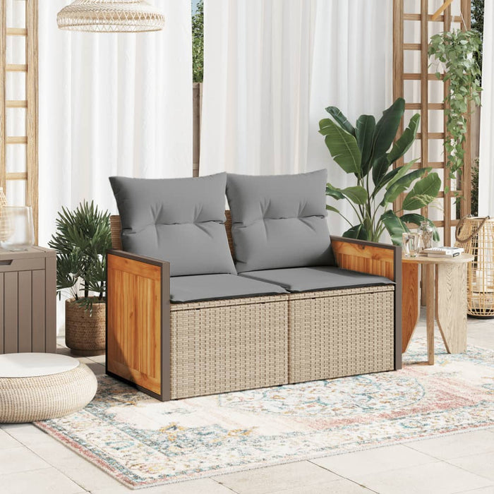Garden Sofa With Cushions 2-Seater Beige Poly Rattan Tllbkk