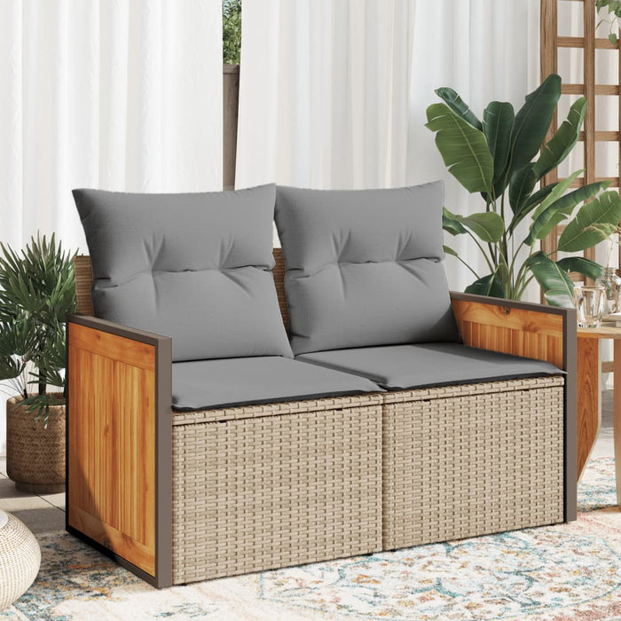 Garden Sofa With Cushions 2-Seater Beige Poly Rattan Tllbkk