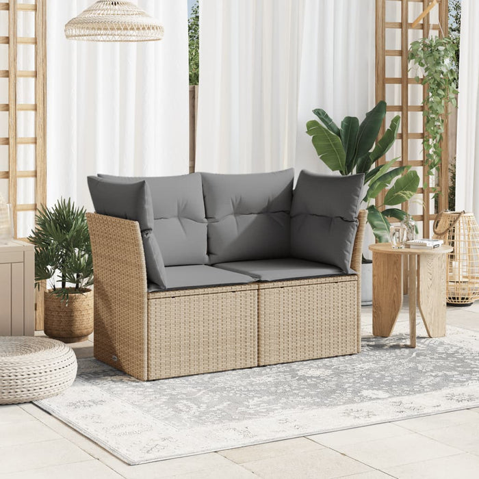 Garden Sofa With Cushions 2-Seater Beige Poly Rattan Tllobx