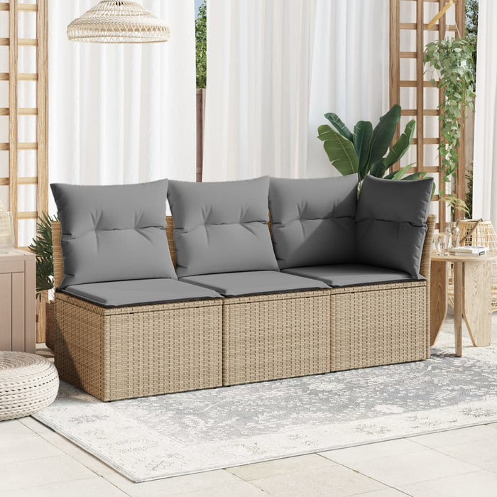 Garden Sofa With Cushions 3-Seater Beige Poly Rattan Tllobt