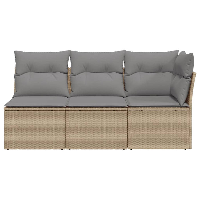 Garden Sofa With Cushions 3-Seater Beige Poly Rattan Tllobt
