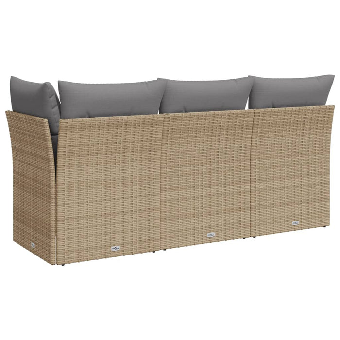 Garden Sofa With Cushions 3-Seater Beige Poly Rattan Tllobt