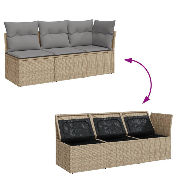 Garden Sofa With Cushions 3-Seater Beige Poly Rattan Tllobt