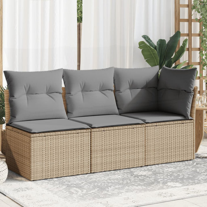 Garden Sofa With Cushions 3-Seater Beige Poly Rattan Tllobt
