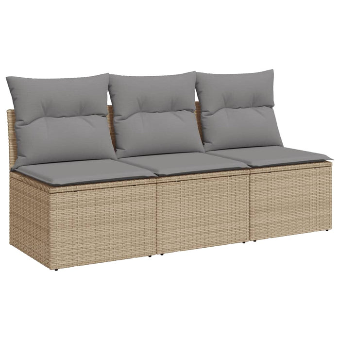 Garden Sofa With Cushions 3-Seater Beige Poly Rattan Tlloba