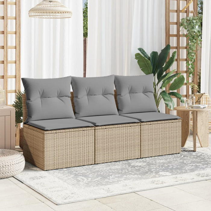 Garden Sofa With Cushions 3-Seater Beige Poly Rattan Tlloba