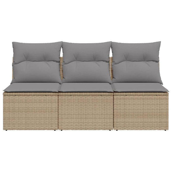 Garden Sofa With Cushions 3-Seater Beige Poly Rattan Tlloba