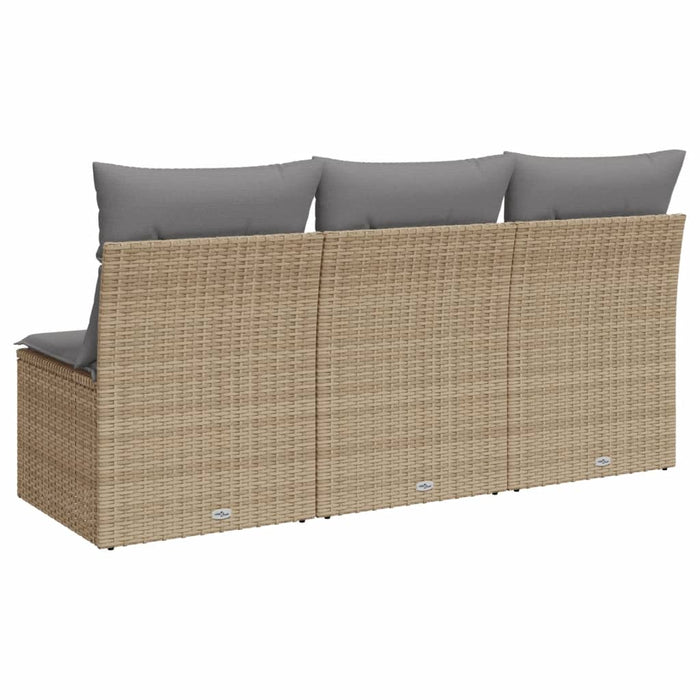 Garden Sofa With Cushions 3-Seater Beige Poly Rattan Tlloba