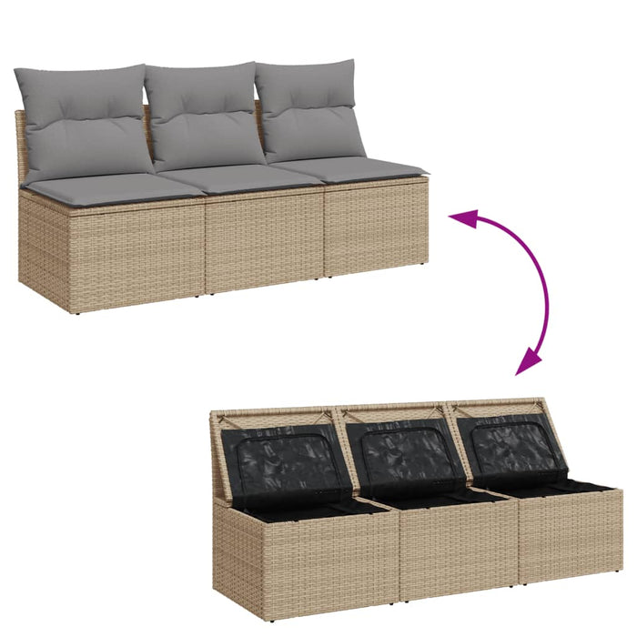 Garden Sofa With Cushions 3-Seater Beige Poly Rattan Tlloba