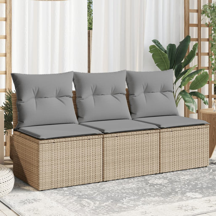 Garden Sofa With Cushions 3-Seater Beige Poly Rattan Tlloba