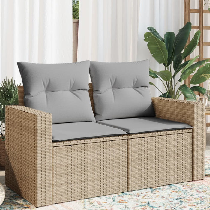 Garden Sofa With Cushions 2-Seater Beige Poly Rattan Tllobp