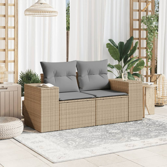 Garden Sofa With Cushions 2-Seater Beige Poly Rattan Tllobn