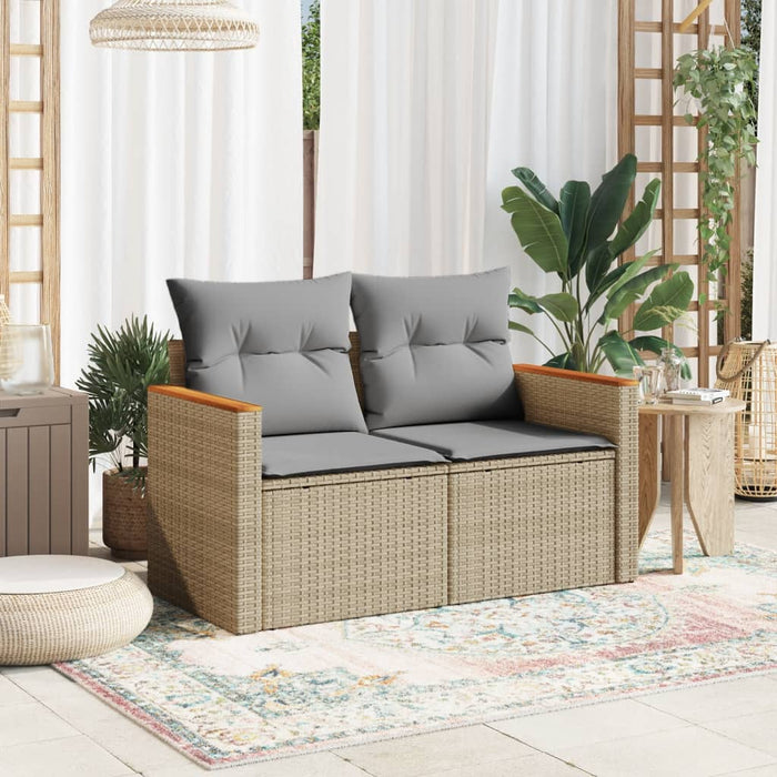 Garden Sofa With Cushions 2-Seater Beige Poly Rattan Tllobk